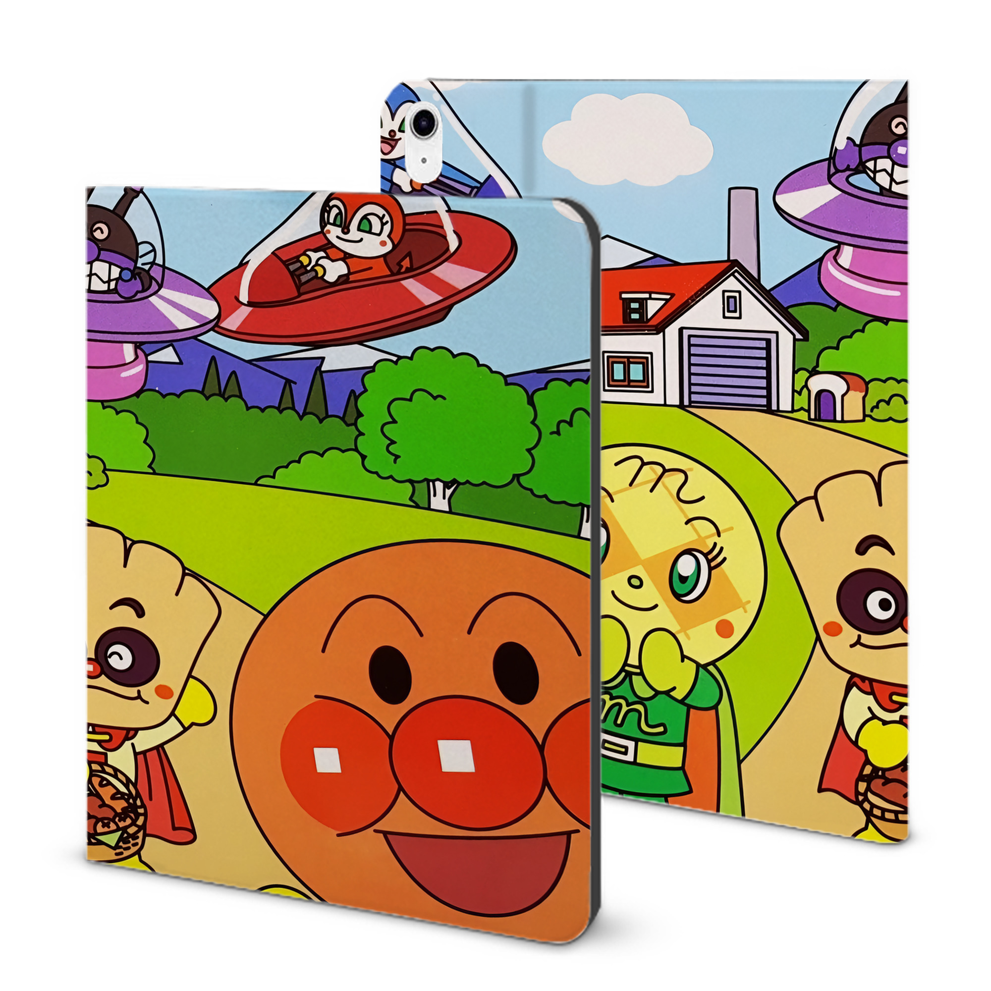 （画像用） アンパンマン Anpanman IPad ケース ブック型 PUレザー TPU 耐衝撃 軽量 薄型 ペン収納なし 全面保護 IPad 各モデル対応